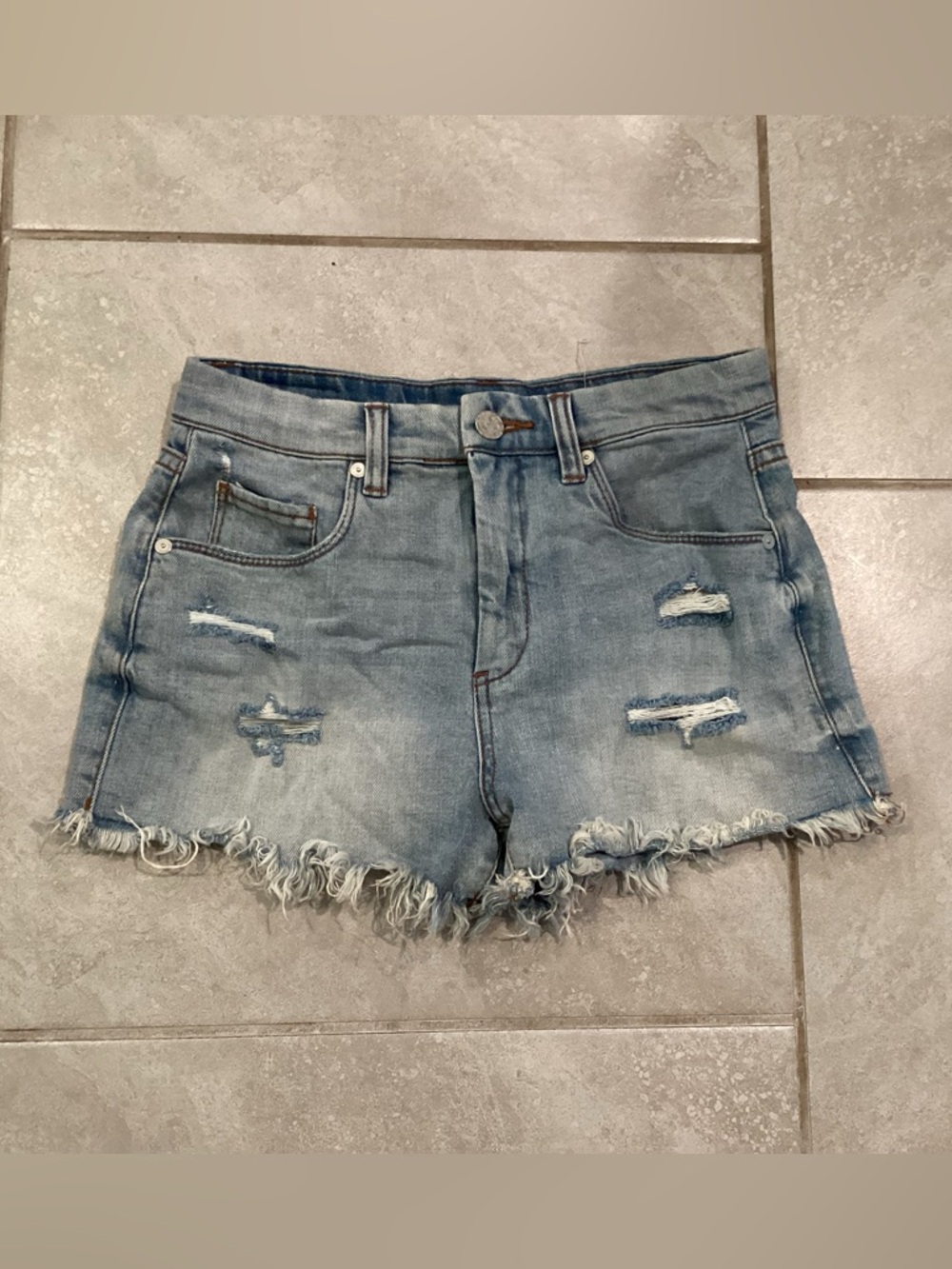 Blank NYC Light Blue Distressed Denim Shorts - Women's High-Rise Frayed Hem